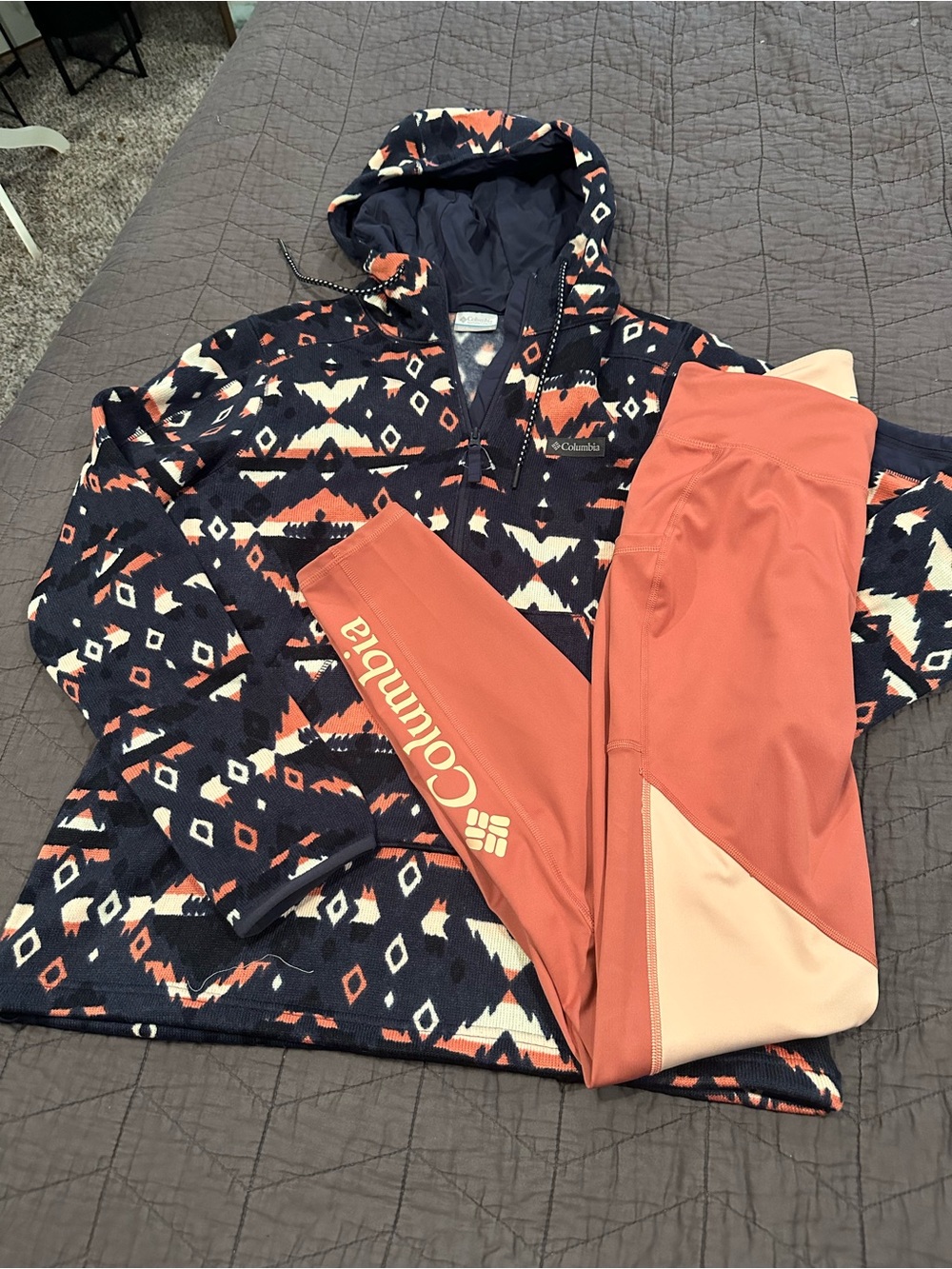 2 piece set Columbia Navy Aztec Hoodie with Rust Leggings